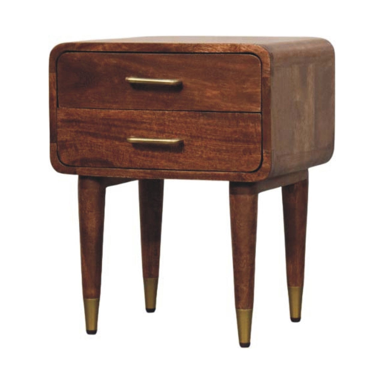 Mid-Century Modern 2-Drawer Nightstand - Solid Mango Wood Bedside Table for Bedroom - product view 2 showing handcrafted...