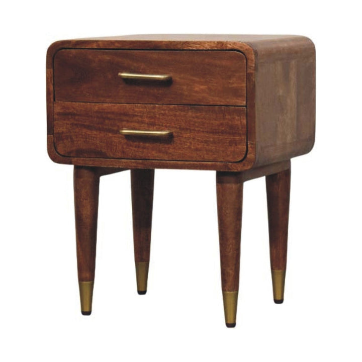 Mid-Century Modern 2-Drawer Nightstand - Solid Mango Wood Bedside Table for Bedroom - product view 2 showing handcrafted...