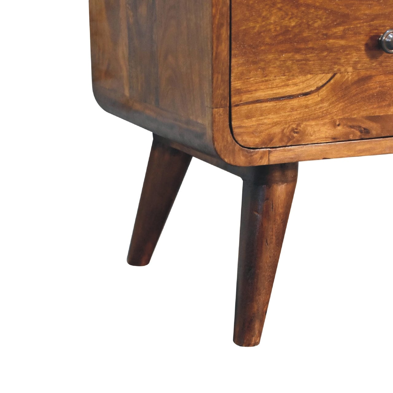Mid-Century Modern 2 over 3 Curved Chestnut Dresser - Solid Mango Wood Storage Chest for Bedroom - product view 8 showing...