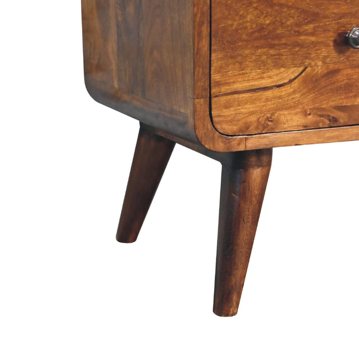 Mid-Century Modern 2 over 3 Curved Chestnut Dresser - Solid Mango Wood Storage Chest for Bedroom - product view 8 showing...