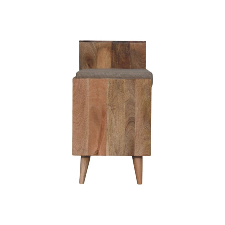 Mid-Century Modern 2 slot Oak-ish Bench - Solid Mango Wood Seating Furniture for Entryway - product view 9 showing...