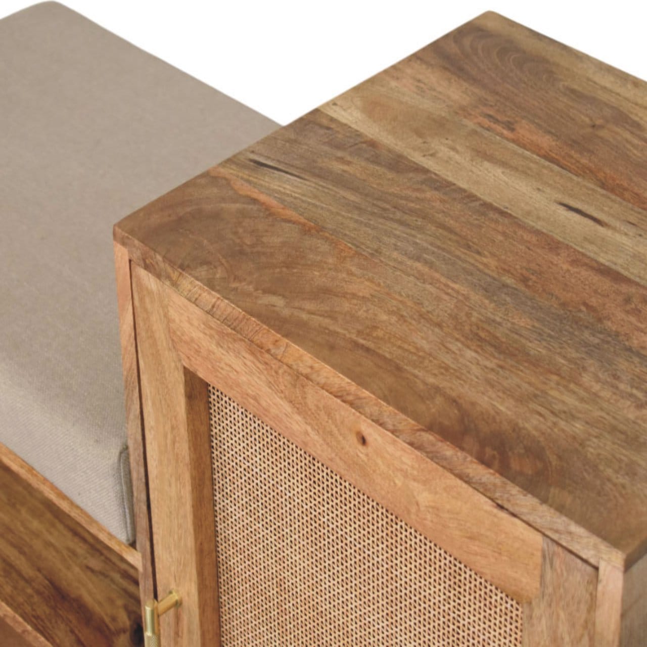 Mid-Century Modern 2 slot Oak-ish Bench - Solid Mango Wood Seating Furniture for Entryway - product view 5 showing...