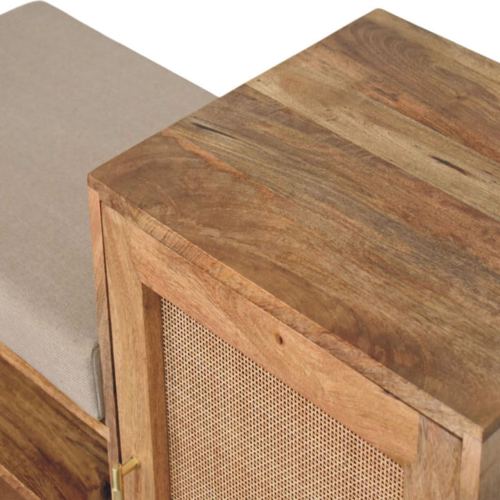 Mid-Century Modern 2 slot Oak-ish Bench - Solid Mango Wood Seating Furniture for Entryway - product view 5 showing...