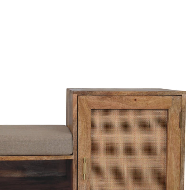 Mid-Century Modern 2 slot Oak-ish Bench - Solid Mango Wood Seating Furniture for Entryway - product view 4 showing...