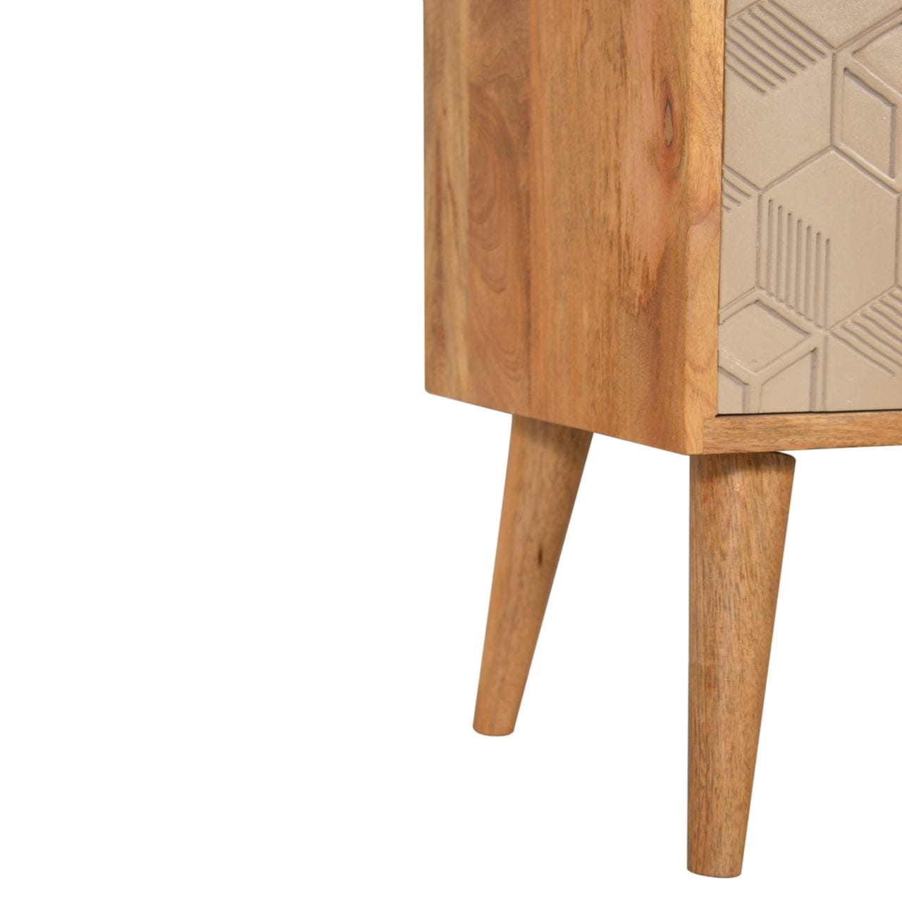 Mid-Century Modern Acadia Nightstand - Solid Mango Wood Bedside Table for Bedroom - product view 6 showing handcrafted...