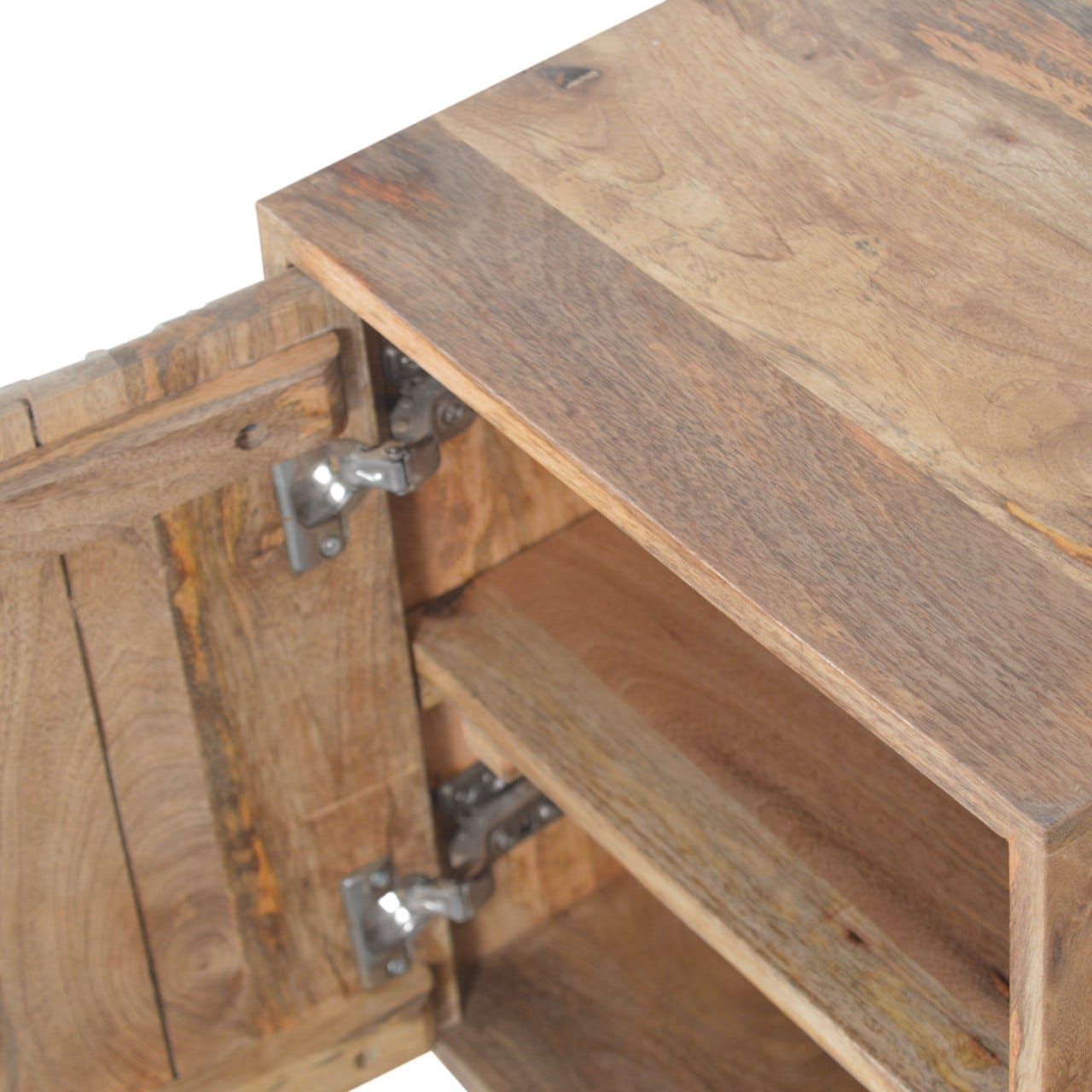 Mid-Century Modern Acadia Nightstand - Solid Mango Wood Bedside Table for Bedroom - product view 5 showing handcrafted...