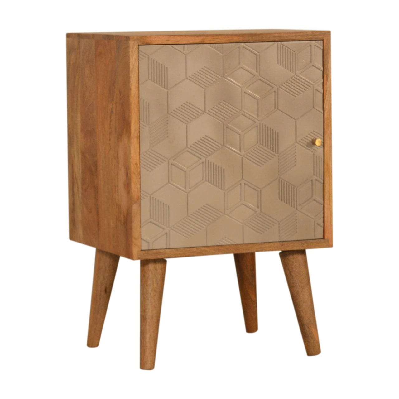 Mid-Century Modern Acadia Nightstand - Solid Mango Wood Bedside Table for Bedroom - product view 2 showing handcrafted...