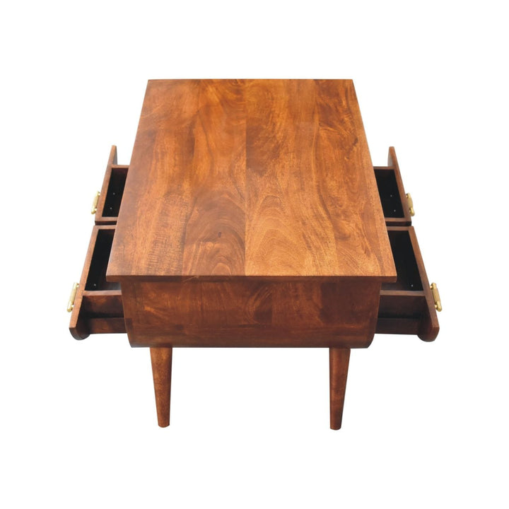 Mid-Century Modern Agra Coffee Table - Solid Mango Wood Center Table for Living Room - product view 6 showing handcrafted...
