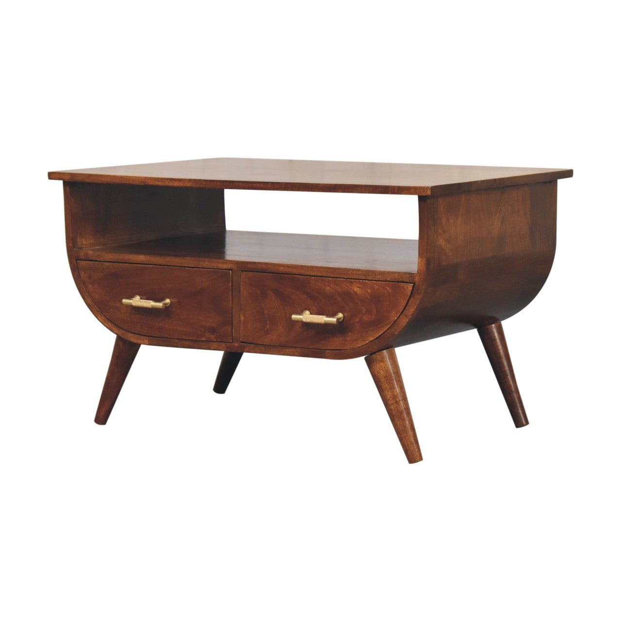 Mid-Century Modern Agra Coffee Table - Solid Mango Wood Center Table for Living Room - product view 3 showing handcrafted...