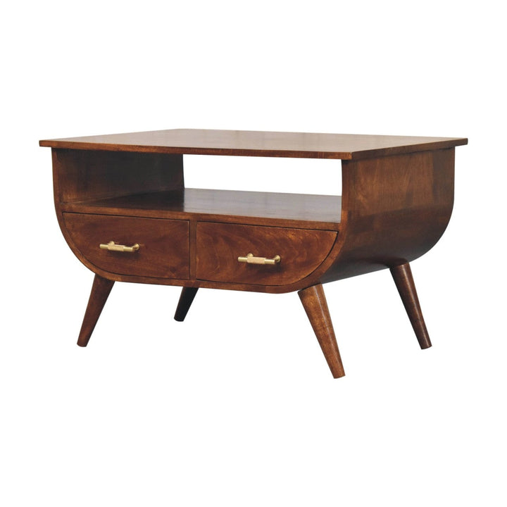 Mid-Century Modern Agra Coffee Table - Solid Mango Wood Center Table for Living Room - product view 3 showing handcrafted...