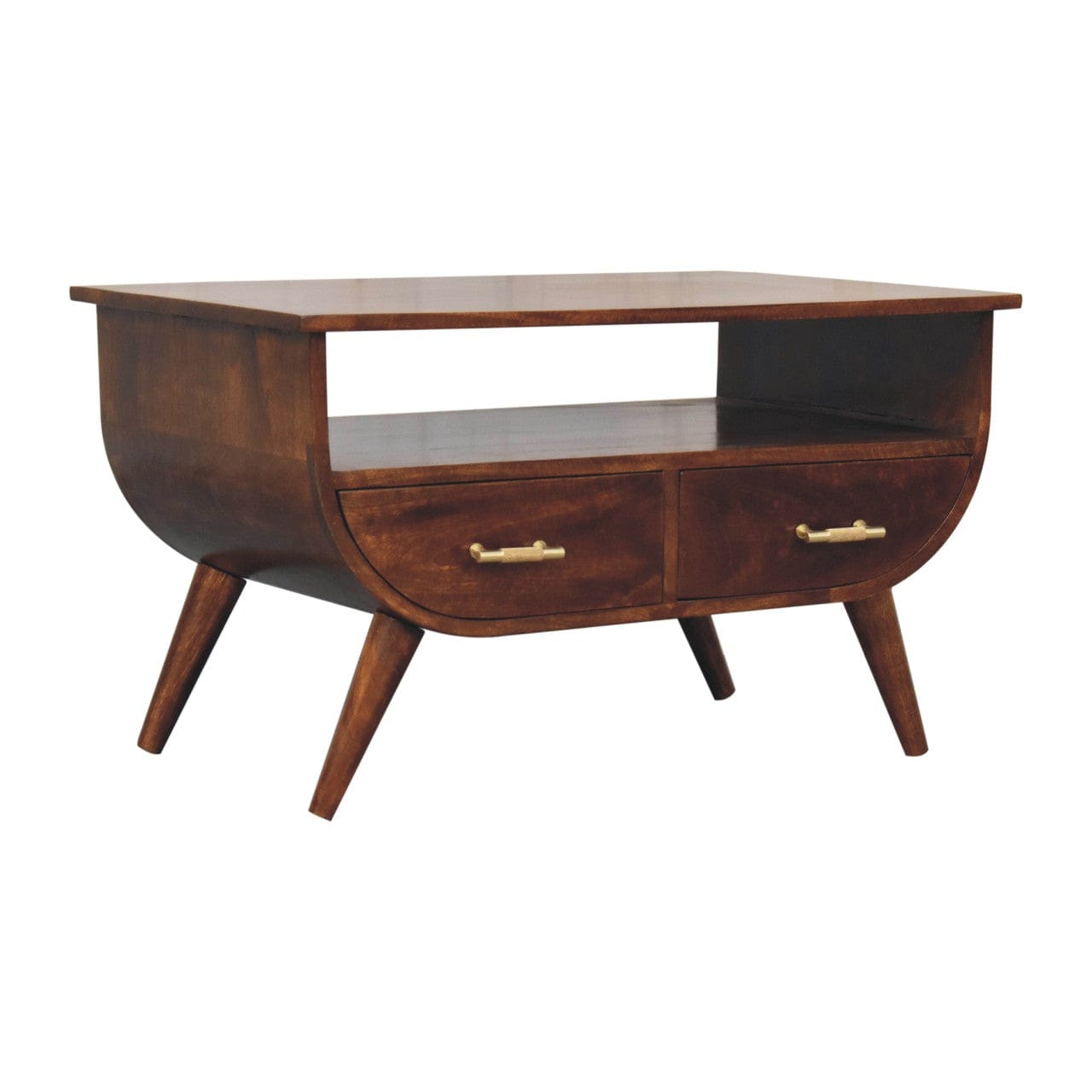 Mid-Century Modern Agra Coffee Table - Solid Mango Wood Center Table for Living Room - product view 2 showing handcrafted...