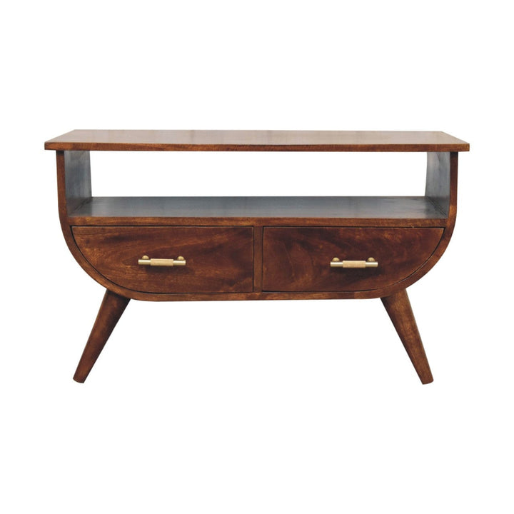 Mid-Century Modern Agra Coffee Table - Solid Mango Wood Center Table for Living Room - main view showing handcrafted...