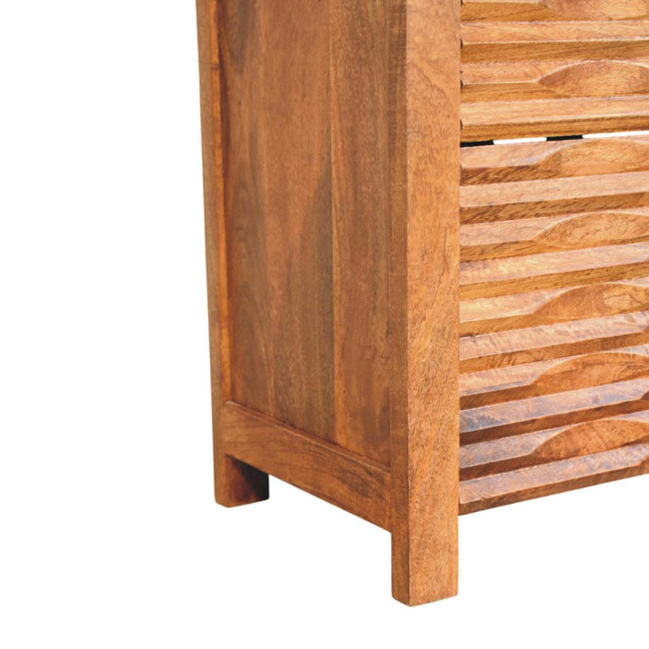 Amber Wavefront Shoe Storage Cabinet - Solid Mango Wood Entryway Shoe Organizer (Amber Oak) - product view 9 showing...