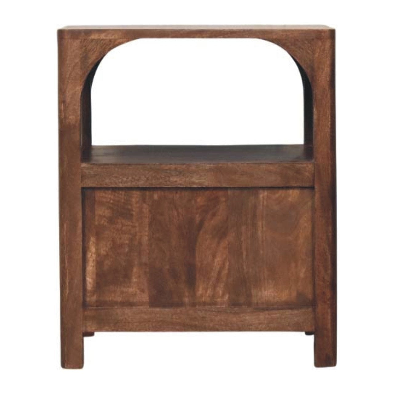 Mid-Century Modern Arc-Line Nightstand - Solid Mango Wood Bedside Table for Bedroom - product view 9 showing handcrafted...
