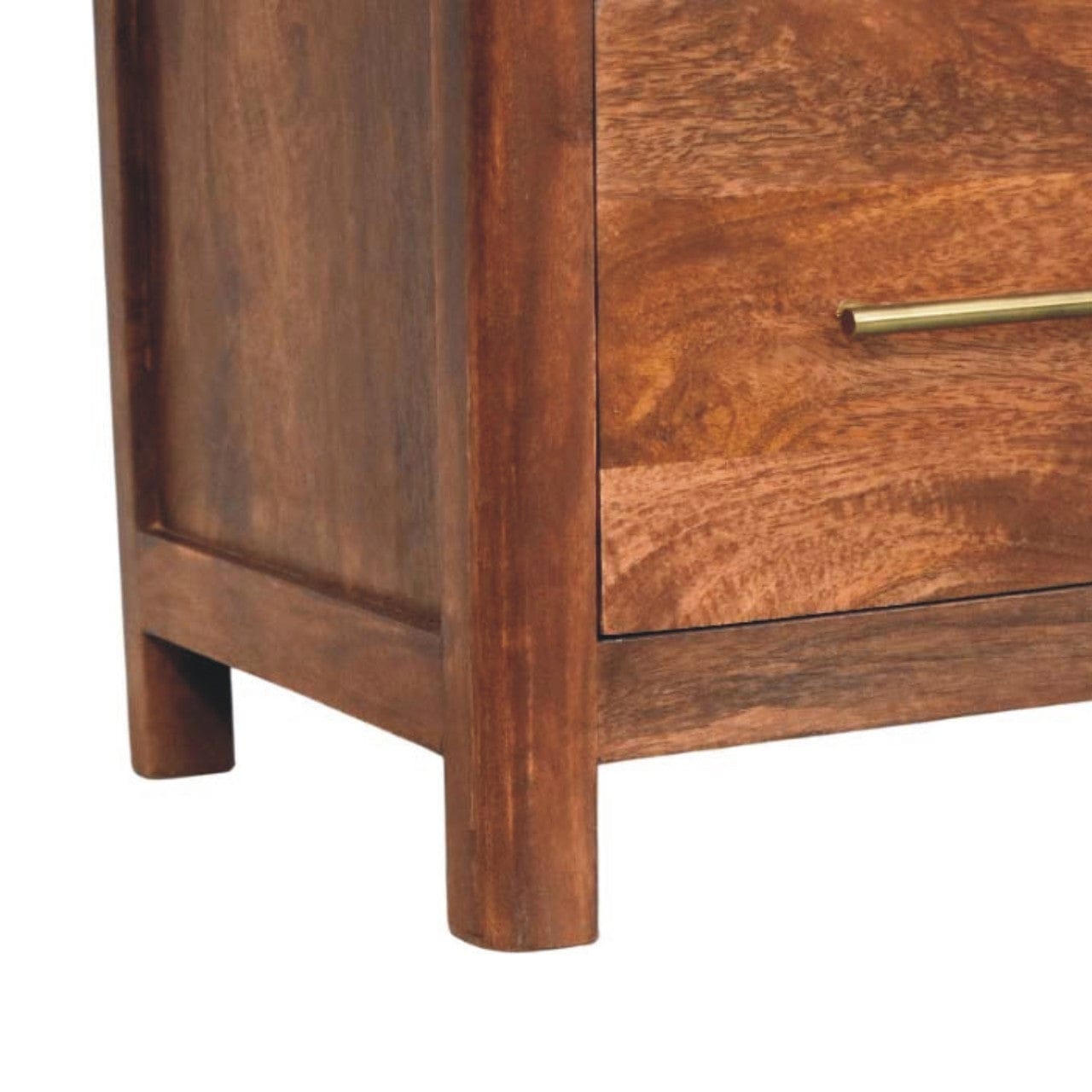 Mid-Century Modern Arc-Line Nightstand - Solid Mango Wood Bedside Table for Bedroom - product view 7 showing handcrafted...