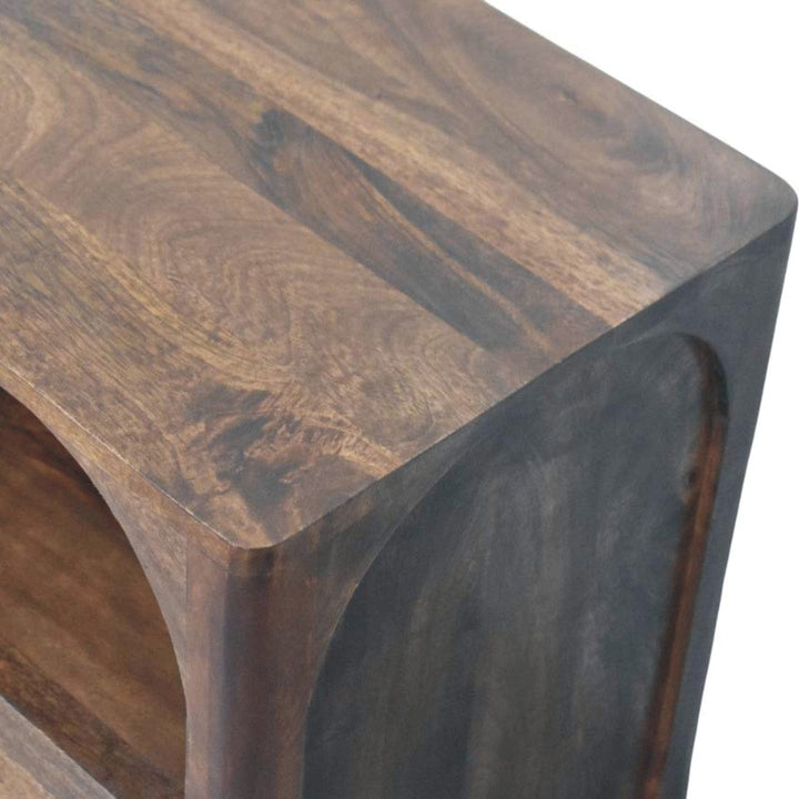 Mid-Century Modern Arc-Line Nightstand - Solid Mango Wood Bedside Table for Bedroom - product view 5 showing handcrafted...