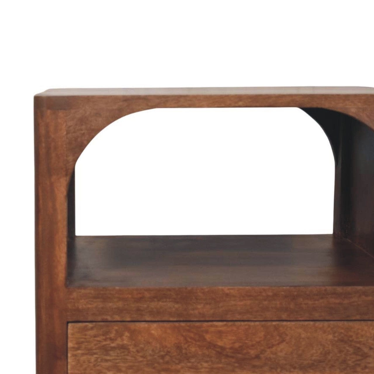 Mid-Century Modern Arc-Line Nightstand - Solid Mango Wood Bedside Table for Bedroom - product view 4 showing handcrafted...