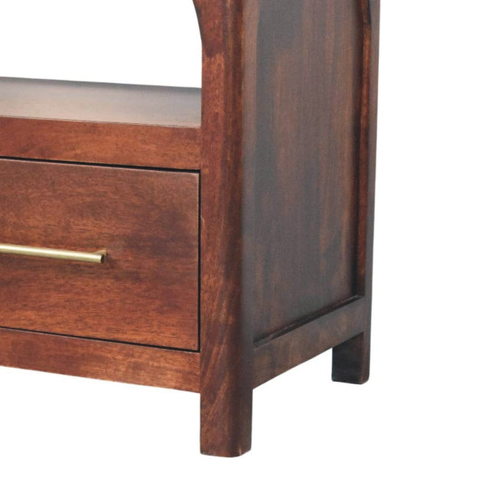 Mid-Century Modern Arched Edge 2 Drawer TV Stand - Solid Mango Wood Entertainment Center for Living Room - product view 6...