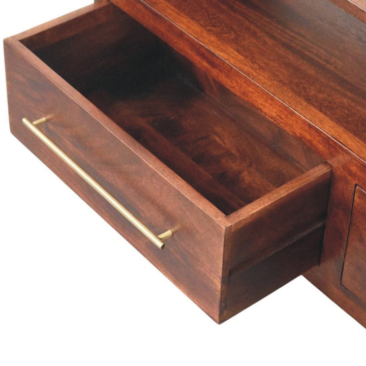 Mid-Century Modern Arched Edge 2 Drawer TV Stand - Solid Mango Wood Entertainment Center for Living Room - product view 5...