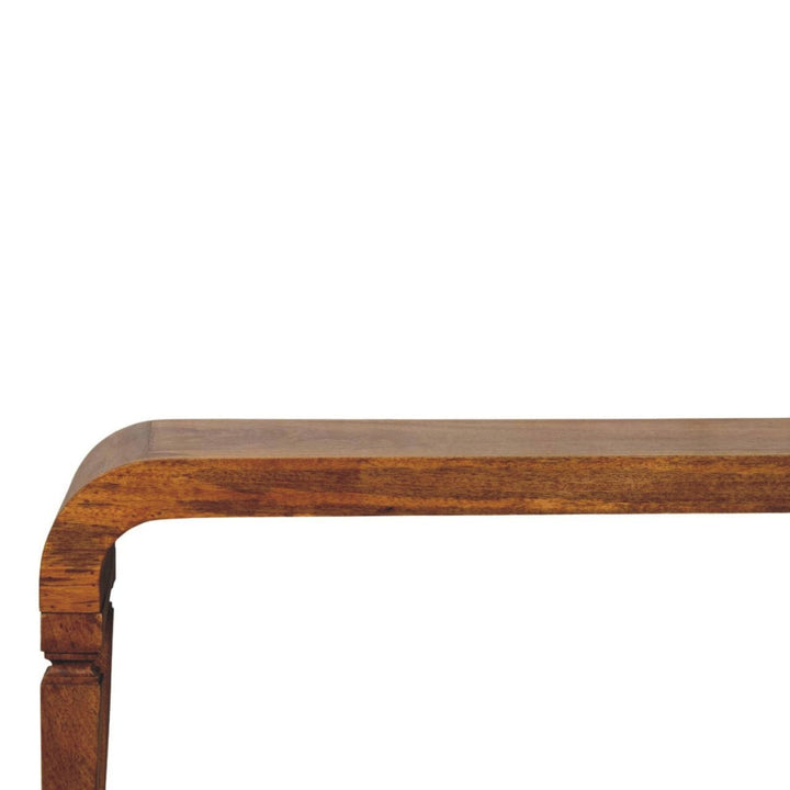 Arcus Coffee Table - Solid Mango Wood Center Table for Living Room - product view 4 showing handcrafted solid mango wood...