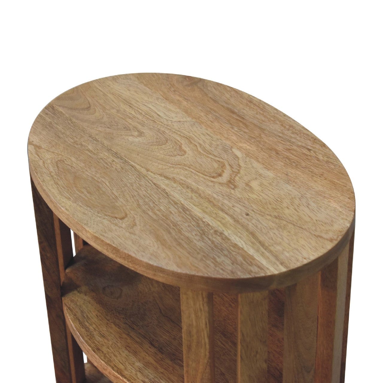 Ariella Double Shelf Oak-ish Nightstand - Solid Mango Wood Bedside Table for Bedroom - product view 7 showing handcrafted...