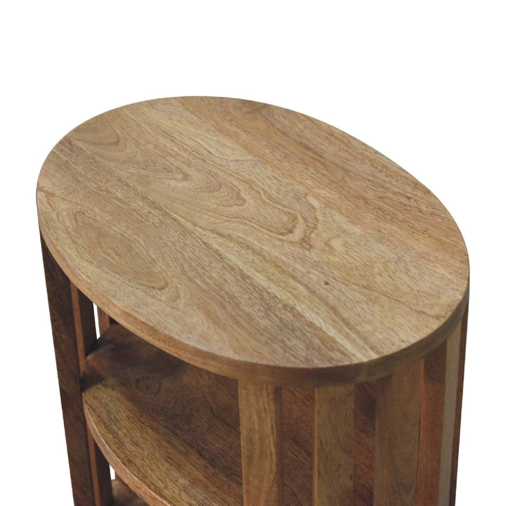Ariella Double Shelf Oak-ish Nightstand - Solid Mango Wood Bedside Table for Bedroom - product view 7 showing handcrafted...