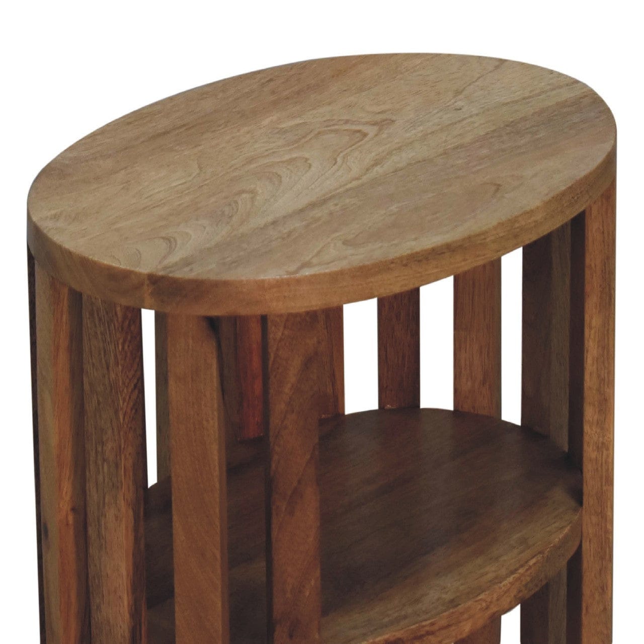 Ariella Double Shelf Oak-ish Nightstand - Solid Mango Wood Bedside Table for Bedroom - product view 6 showing handcrafted...