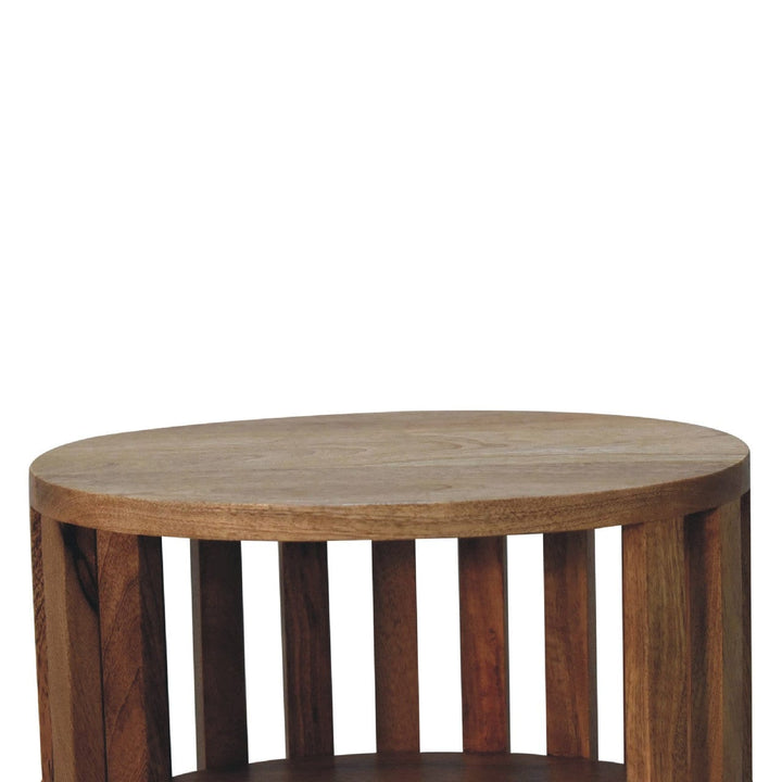 Ariella Double Shelf Oak-ish Nightstand - Solid Mango Wood Bedside Table for Bedroom - product view 5 showing handcrafted...