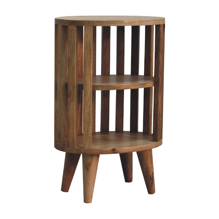 Ariella Double Shelf Oak-ish Nightstand - Solid Mango Wood Bedside Table for Bedroom - product view 4 showing handcrafted...