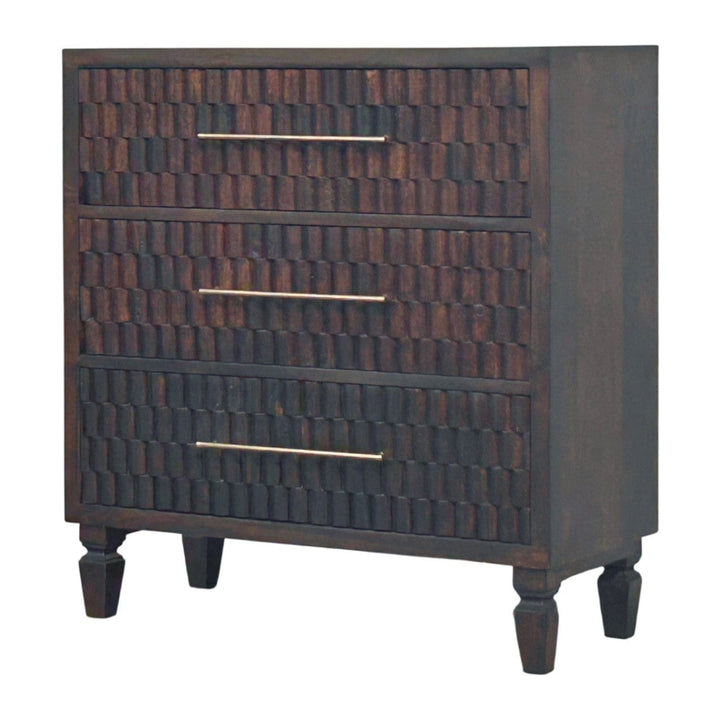 Farmhouse Arno Dresser - Solid Mango Wood Storage Chest for Bedroom - product view 3 showing handcrafted solid mango wood...