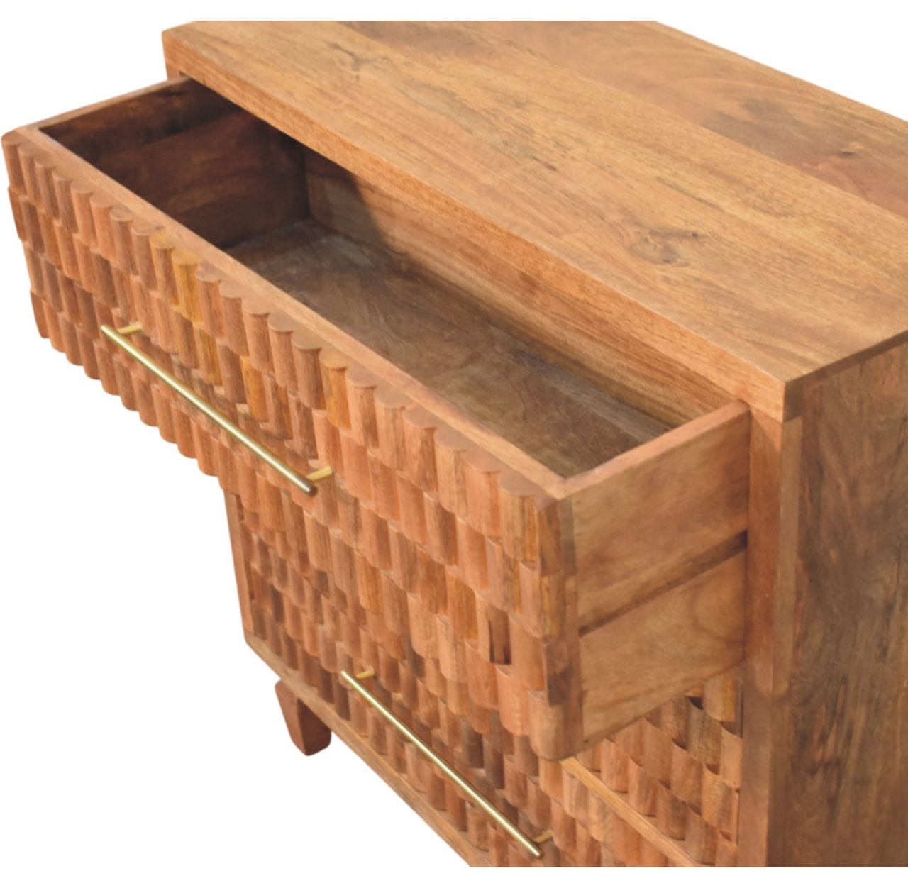 Mid-Century Modern Arno Dresser - Solid Mango Wood Storage Chest for Bedroom - product view 6 showing handcrafted solid...