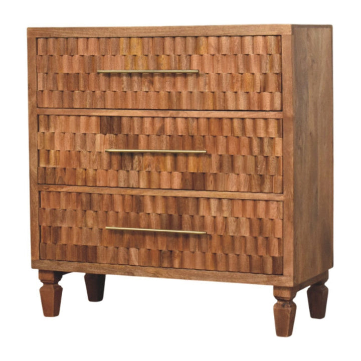Mid-Century Modern Arno Dresser - Solid Mango Wood Storage Chest for Bedroom - product view 2 showing handcrafted solid...