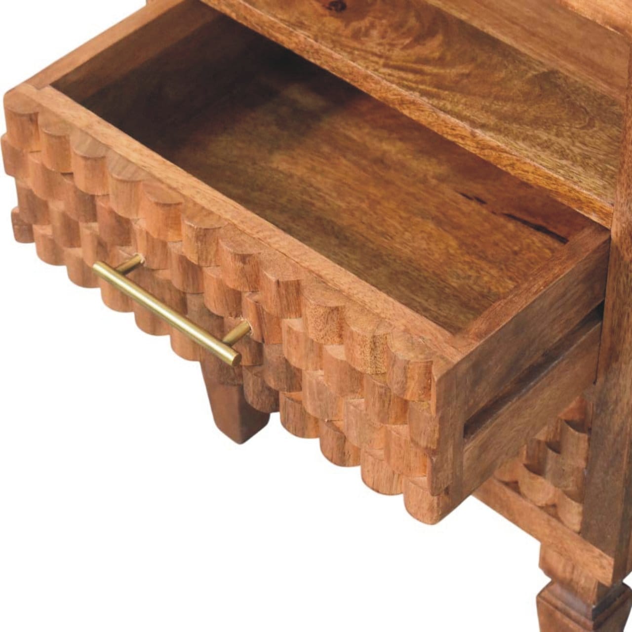 Mid-Century Modern Arno Nightstand - Solid Mango Wood Bedside Table for Bedroom - product view 6 showing handcrafted...