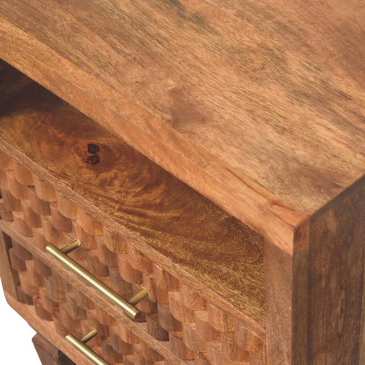 Mid-Century Modern Arno Nightstand - Solid Mango Wood Bedside Table for Bedroom - product view 5 showing handcrafted...