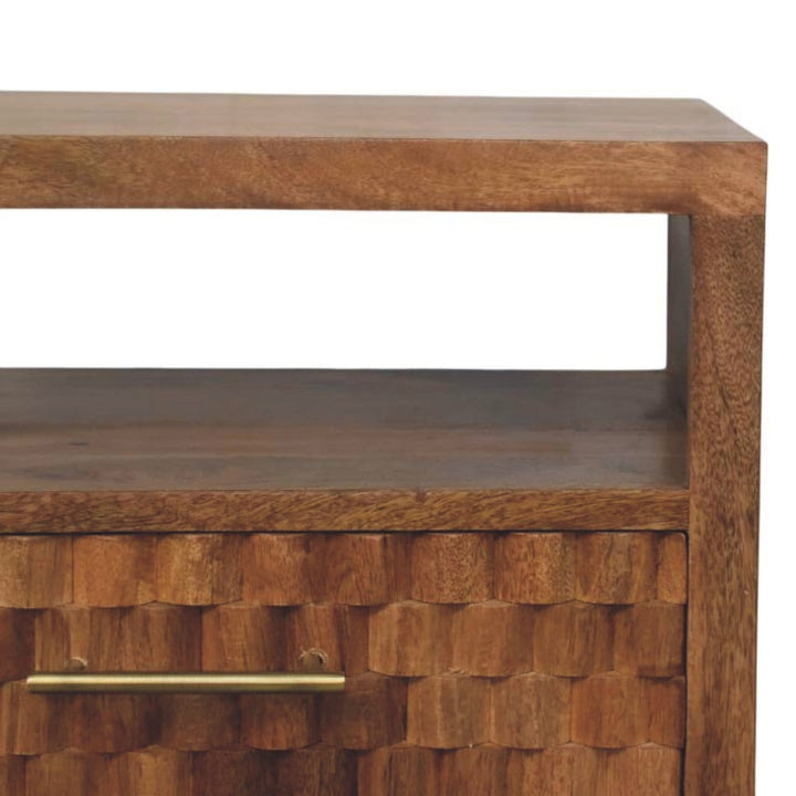 Mid-Century Modern Arno Nightstand - Solid Mango Wood Bedside Table for Bedroom - product view 4 showing handcrafted...