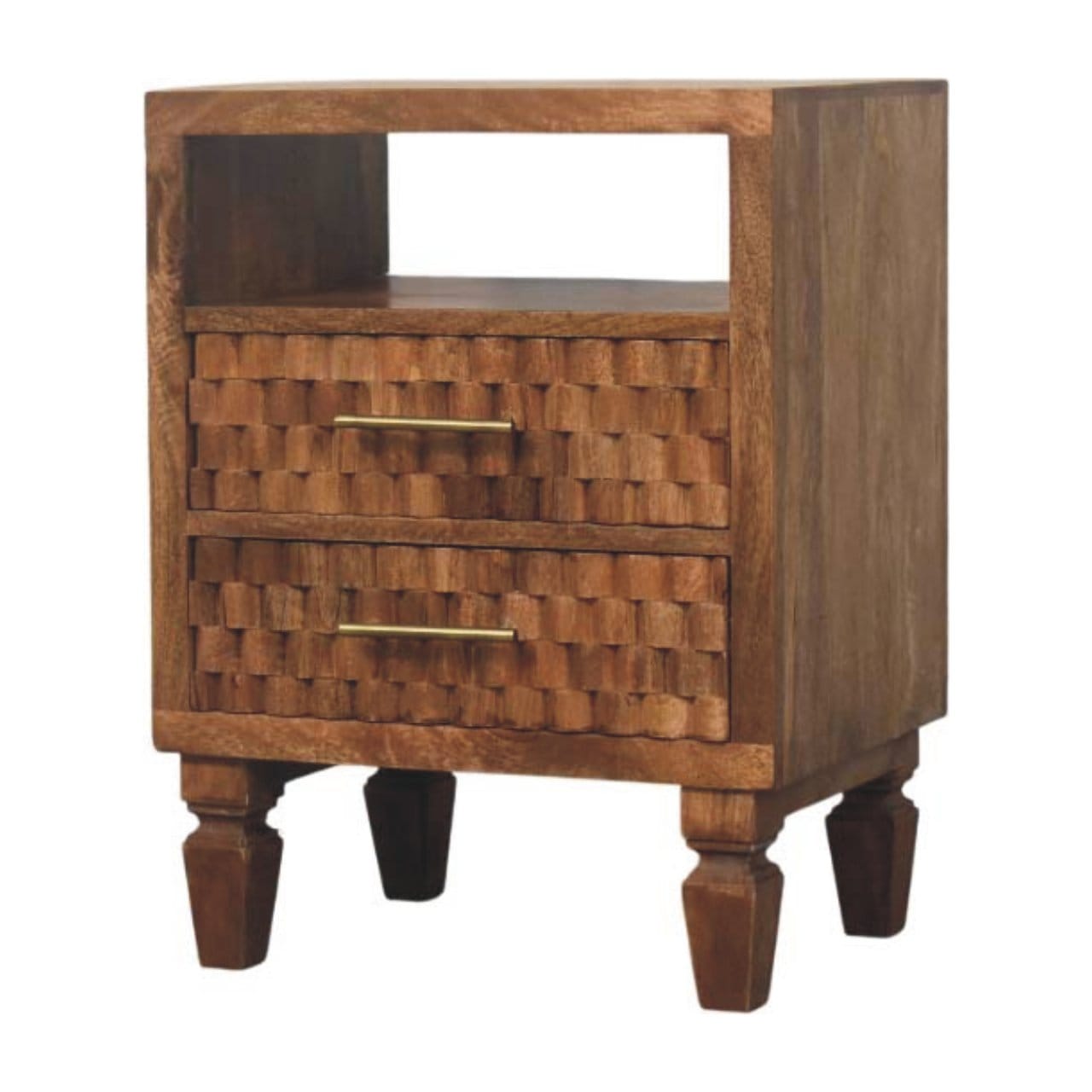 Mid-Century Modern Arno Nightstand - Solid Mango Wood Bedside Table for Bedroom - product view 3 showing handcrafted...