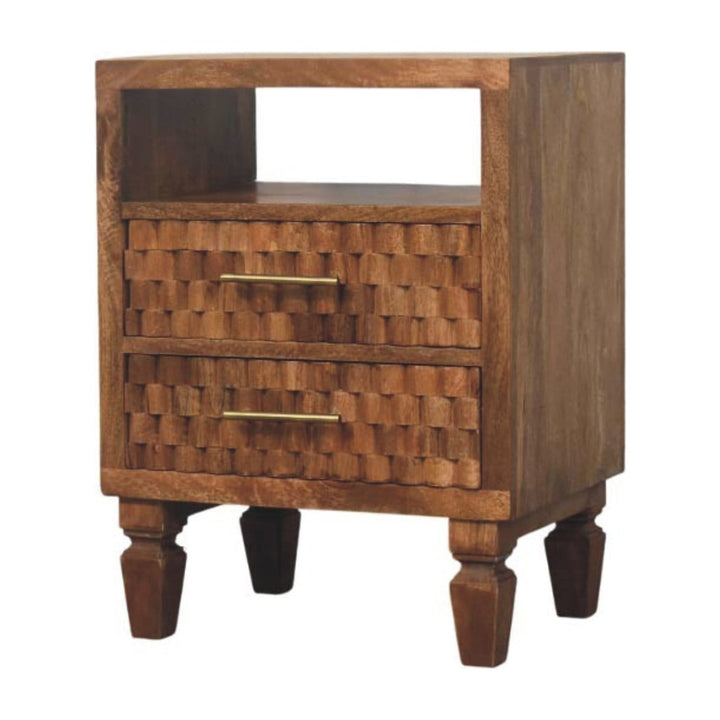 Mid-Century Modern Arno Nightstand - Solid Mango Wood Bedside Table for Bedroom - product view 3 showing handcrafted...