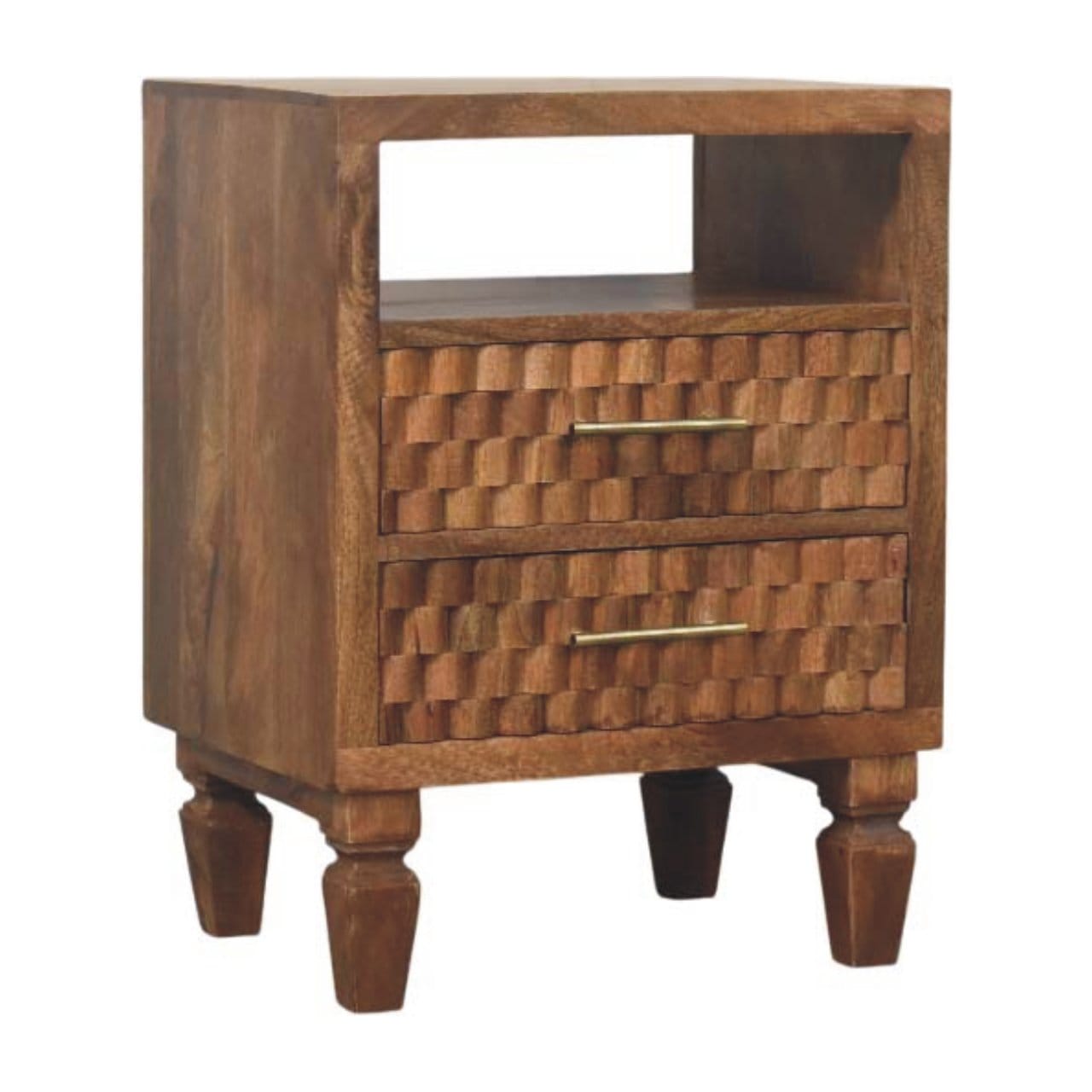 Mid-Century Modern Arno Nightstand - Solid Mango Wood Bedside Table for Bedroom - product view 2 showing handcrafted...