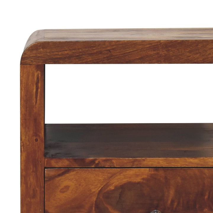Mid-Century Modern Aspen Nightstand - Solid Mango Wood Bedside Table for Bedroom - product view 5 showing handcrafted...