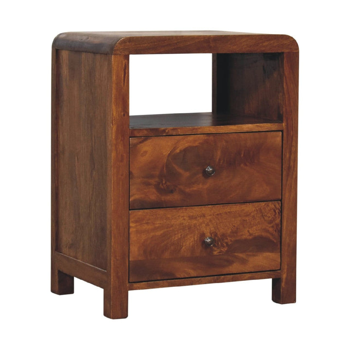 Mid-Century Modern Aspen Nightstand - Solid Mango Wood Bedside Table for Bedroom - product view 4 showing handcrafted...