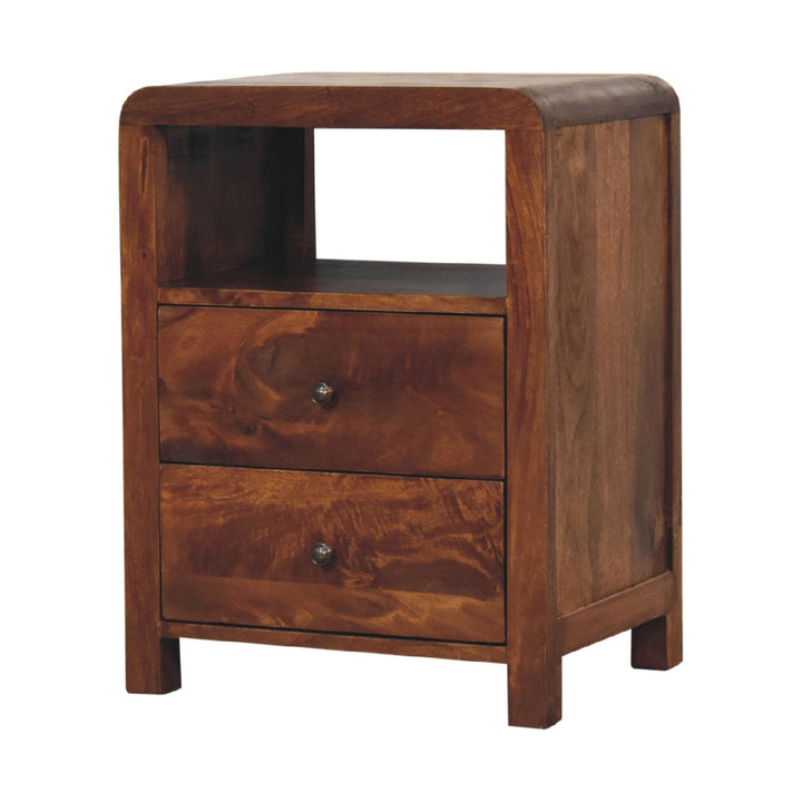 Mid-Century Modern Aspen Nightstand - Solid Mango Wood Bedside Table for Bedroom - product view 3 showing handcrafted...