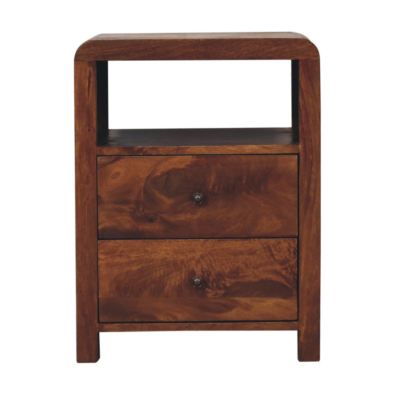Mid-Century Modern Aspen Nightstand - Solid Mango Wood Bedside Table for Bedroom - product view 2 showing handcrafted...
