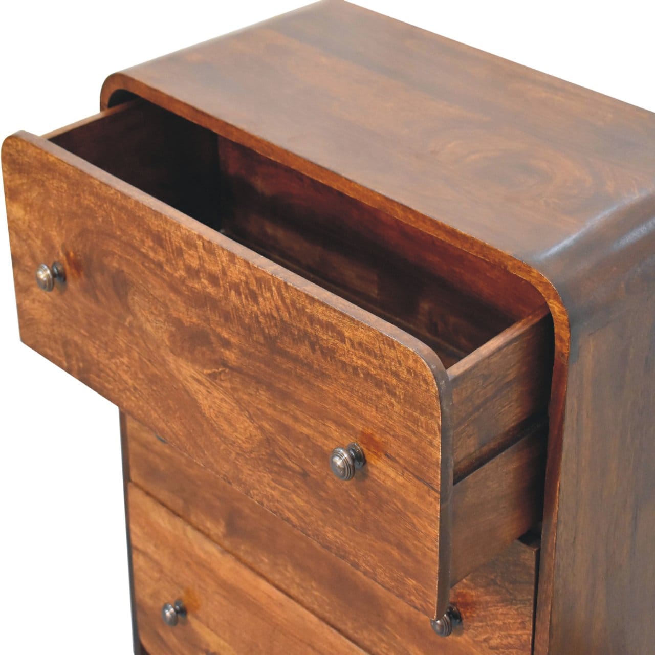 Mid-Century Modern Aspen Slim Dresser - Solid Mango Wood Storage Chest for Bedroom - product view 7 showing handcrafted...