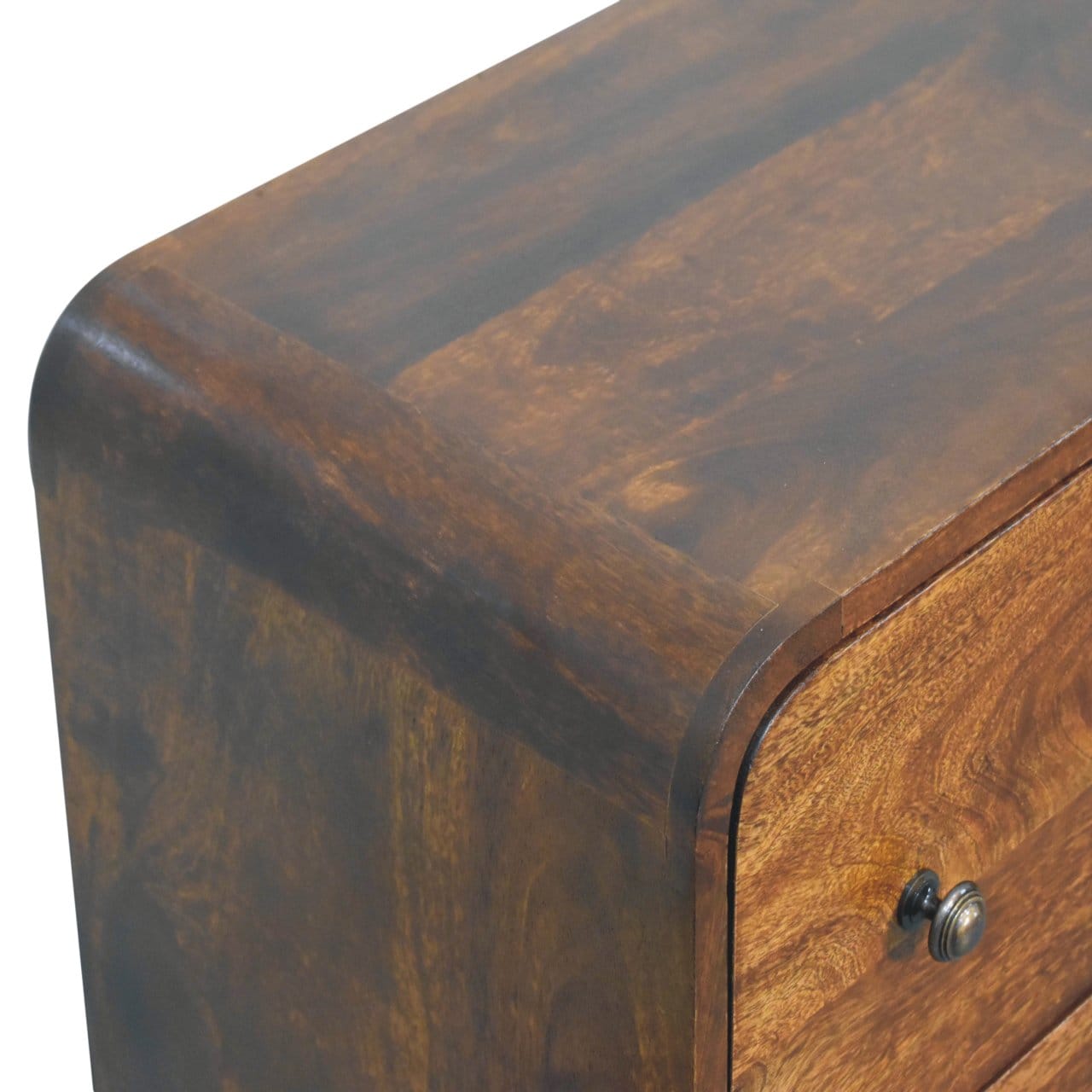 Mid-Century Modern Aspen Slim Dresser - Solid Mango Wood Storage Chest for Bedroom - product view 6 showing handcrafted...
