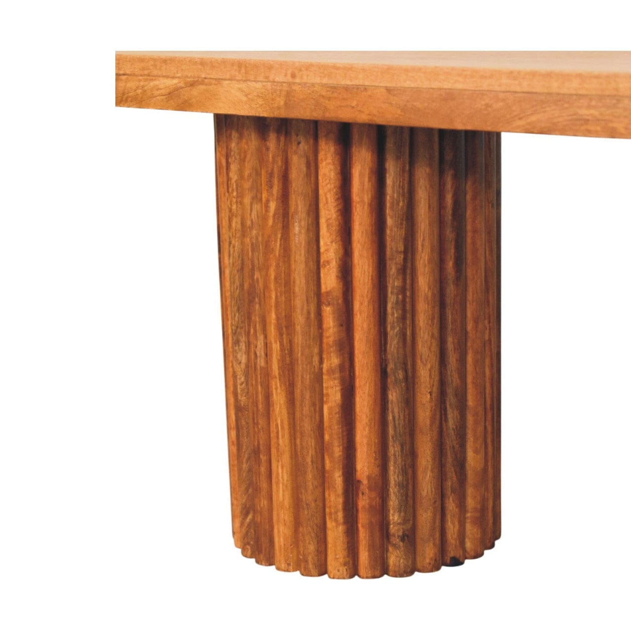 Solid mango wood entryway bench with a unique fluted design, perfect for enhancing home decor and providing sturdy seating.