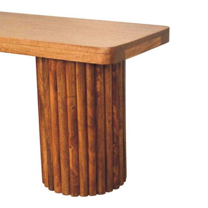solid mango wood entryway bench with fluted design and sturdy construction for versatile home seating.