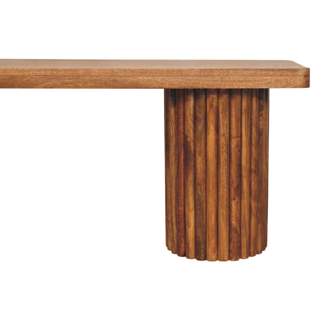 solid mango wood entryway bench with fluted design, perfect for stylish seating in home entryway.