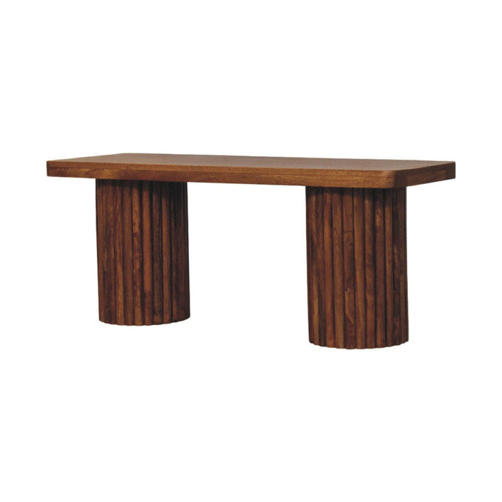 Mid-Century Modern Astoria Fluted Bench, solid mango wood entryway bench for versatile seating in home decor.