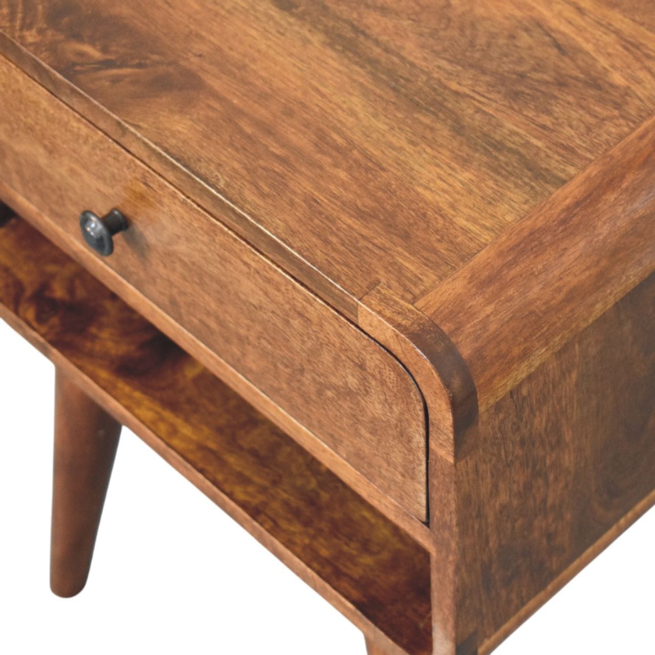Mid-Century Modern Avora Chestnut Nightstand - Solid Mango Wood Bedside Table for Bedroom - product view 5 showing...