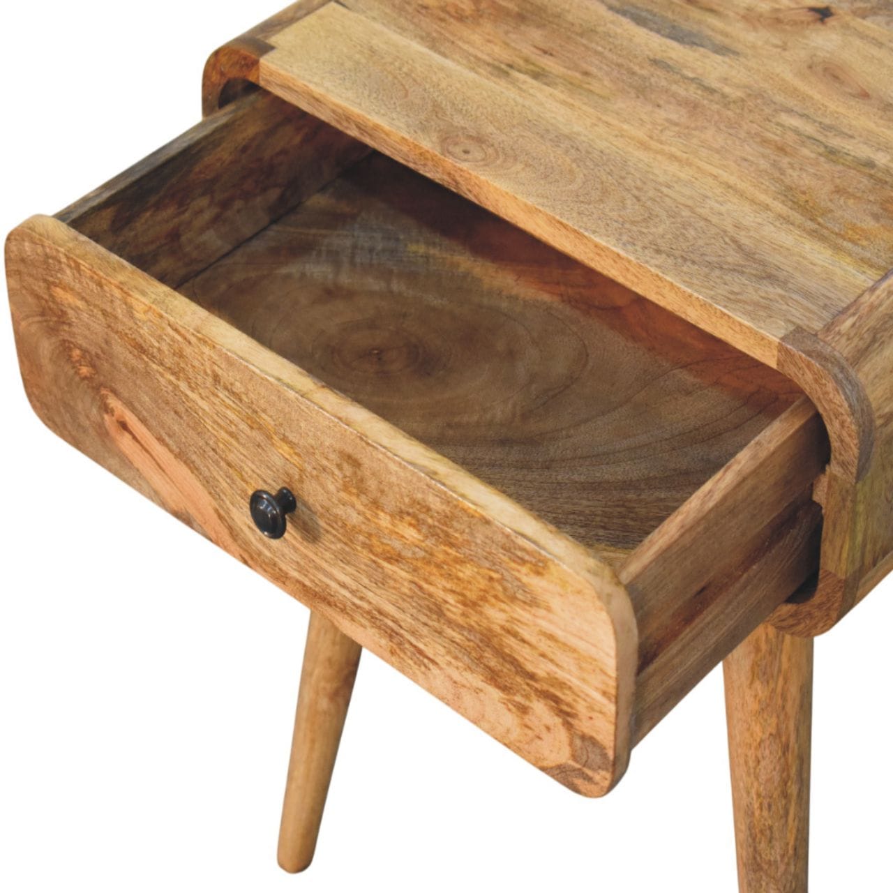 Mid-Century Modern Avora Oak-ish Nightstand - Solid Mango Wood Bedside Table for Bedroom - product view 6 showing...
